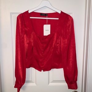 Bershka Red Satin Blouse